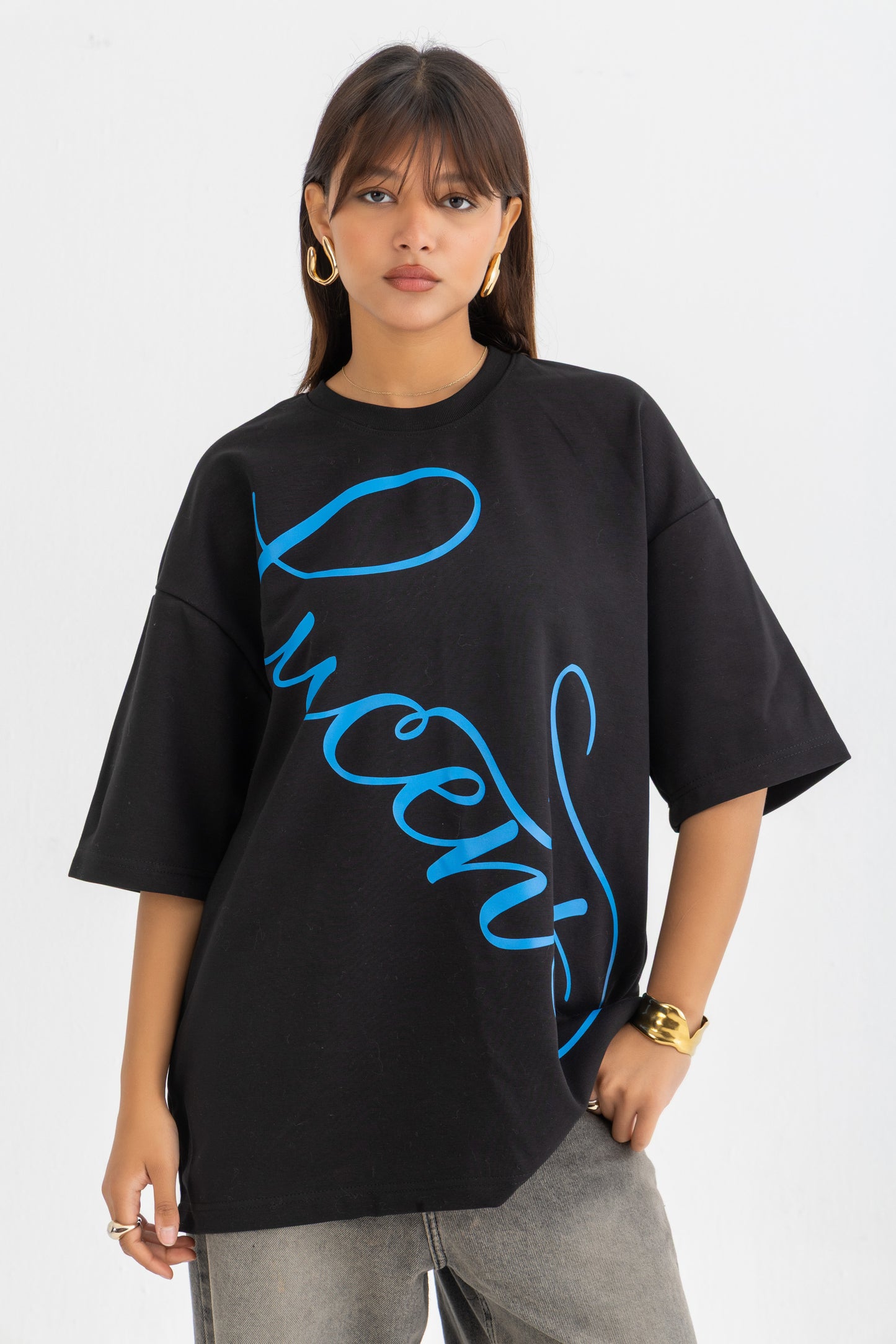 Blue Lucent Script Oversized Tee