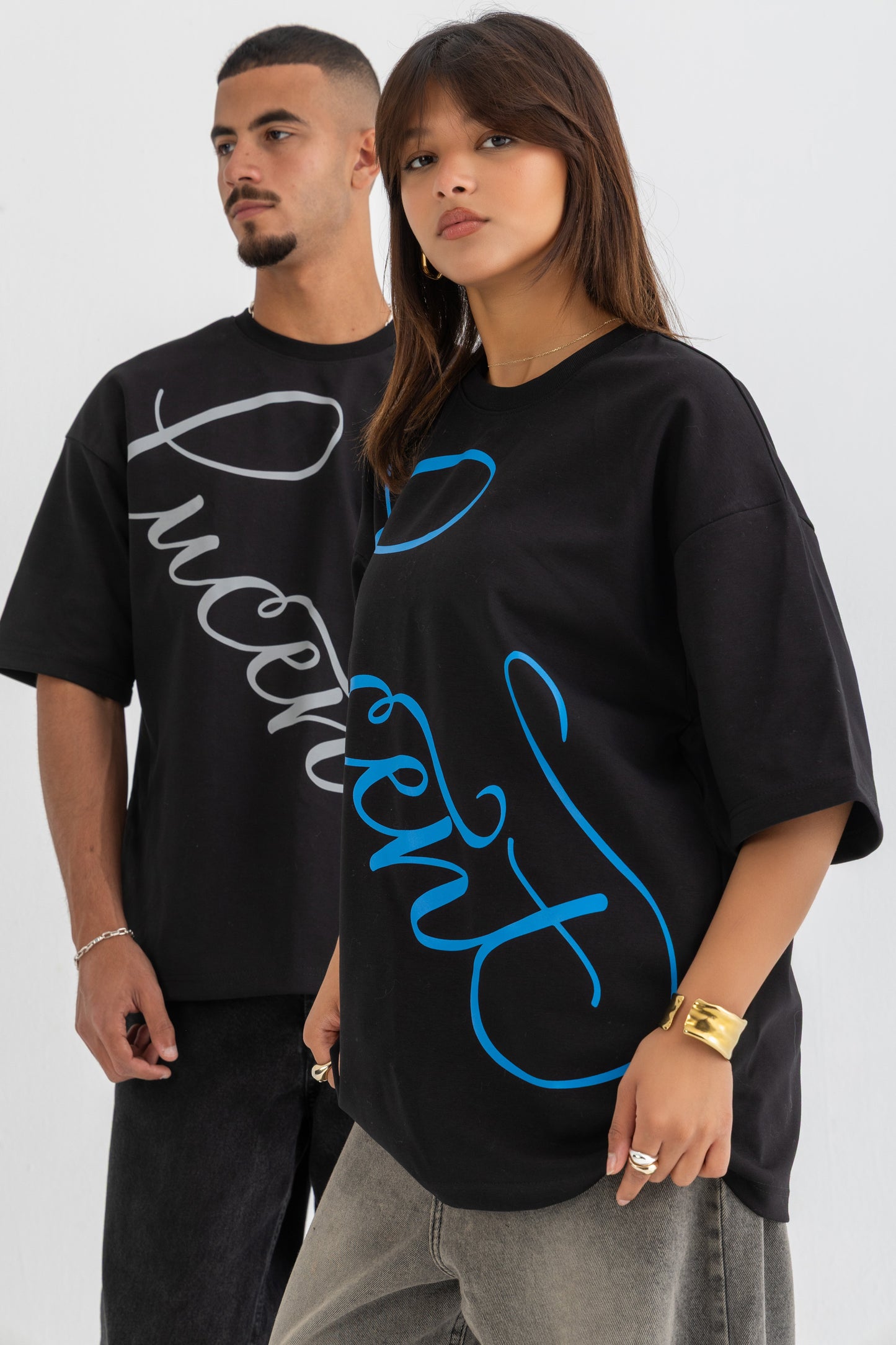 Blue Lucent Script Oversized Tee