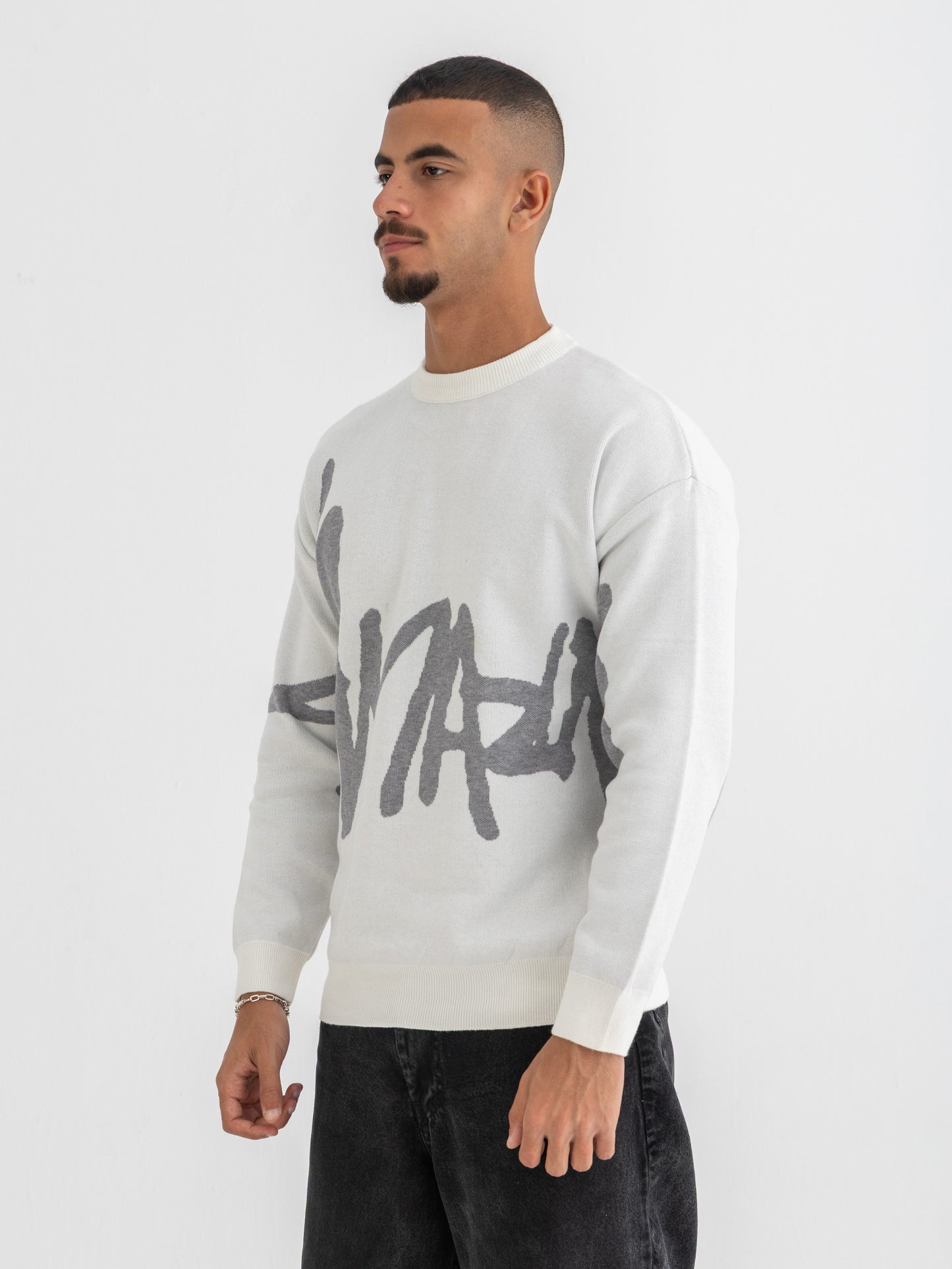 White Street Scribble Knitted Crewneck