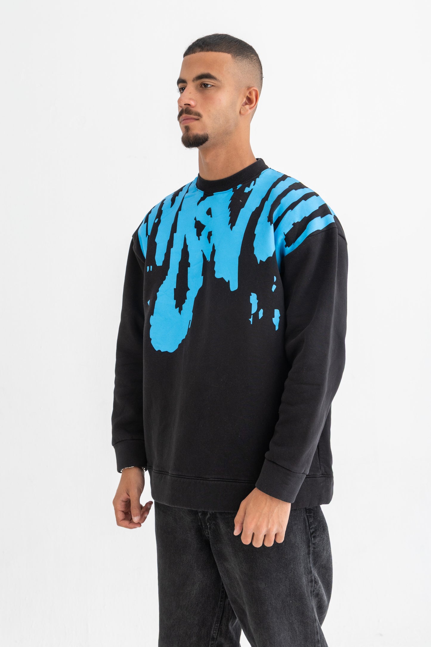 Black Cyan Splash Crewneck