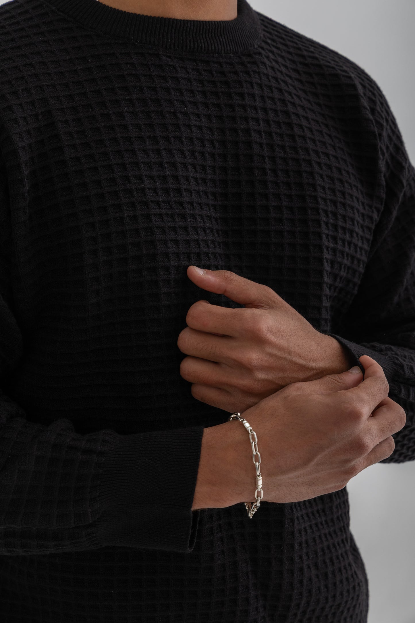 Black Waffle Knitted Crewneck