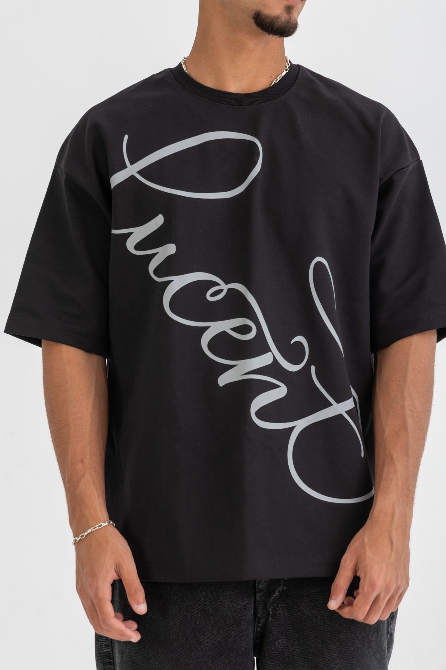 Grey Lucent Script Oversized Tee