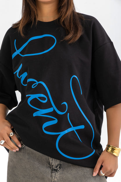 Blue Lucent Script Oversized Tee