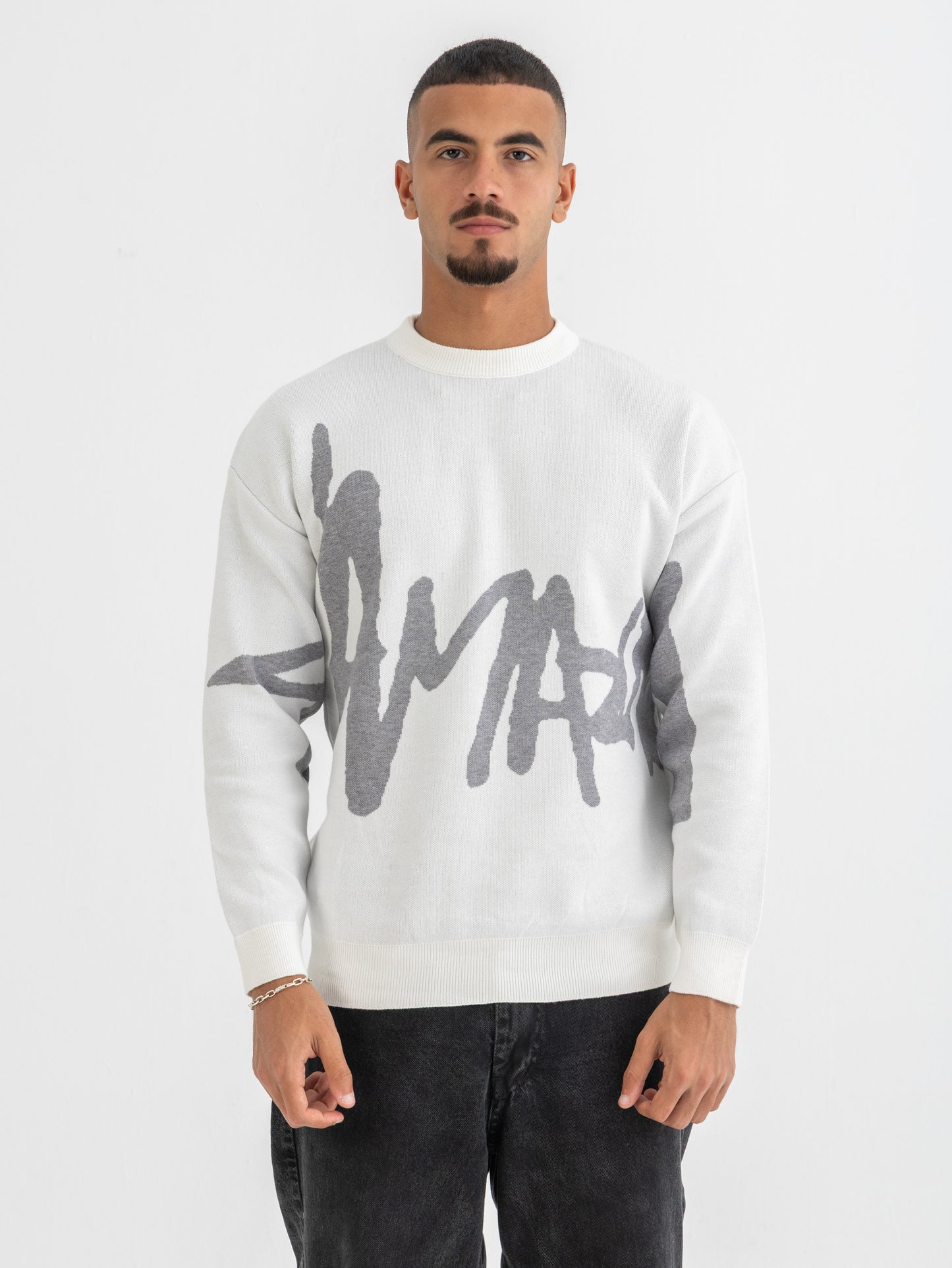 White Street Scribble Knitted Crewneck