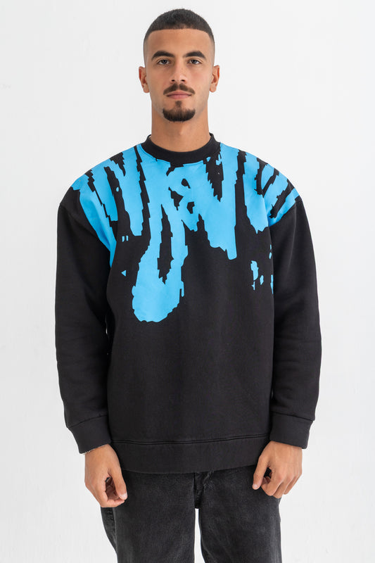 Black Cyan Splash Crewneck