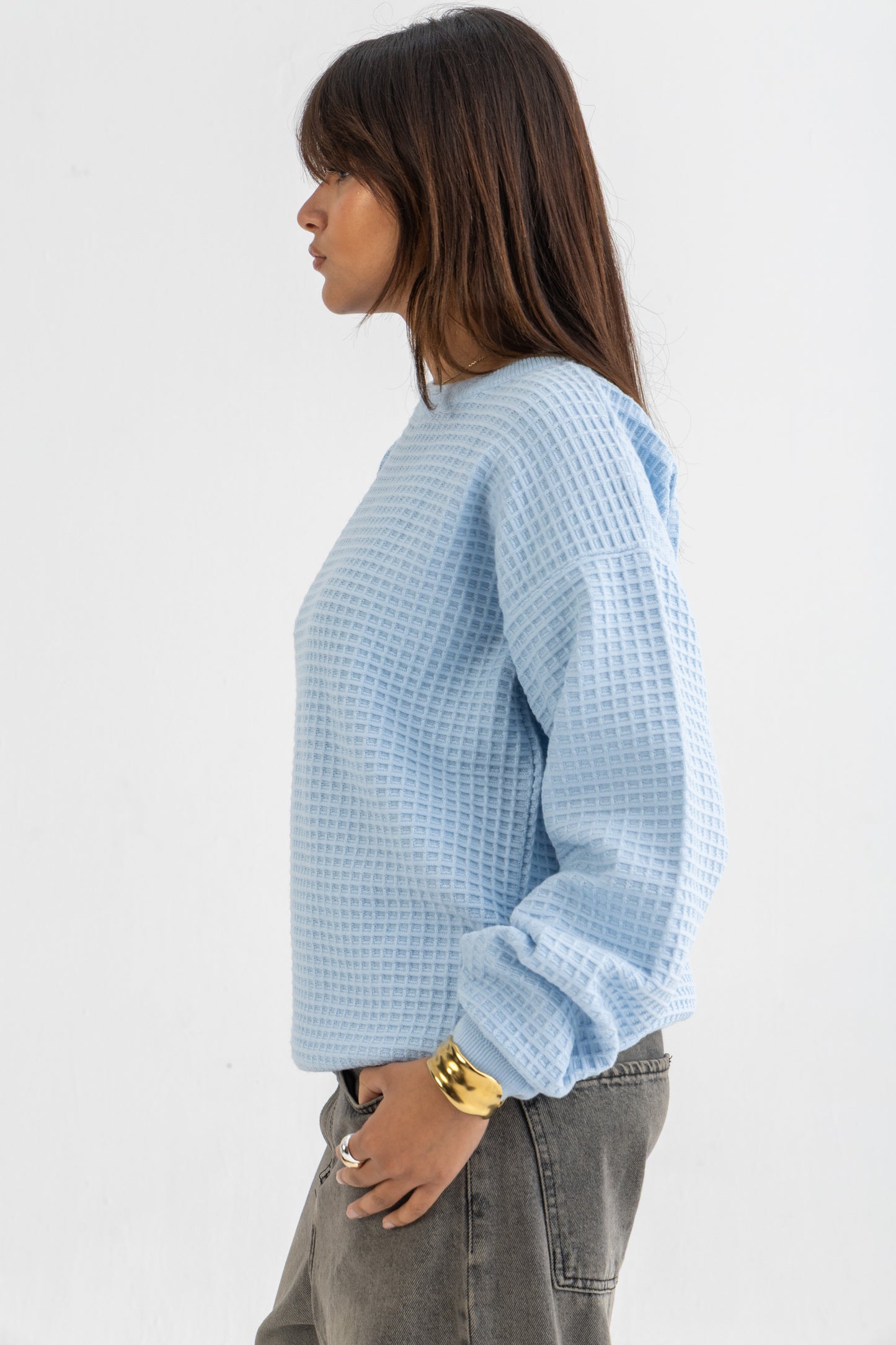 Baby Blue Waffle Knitted Crewneck