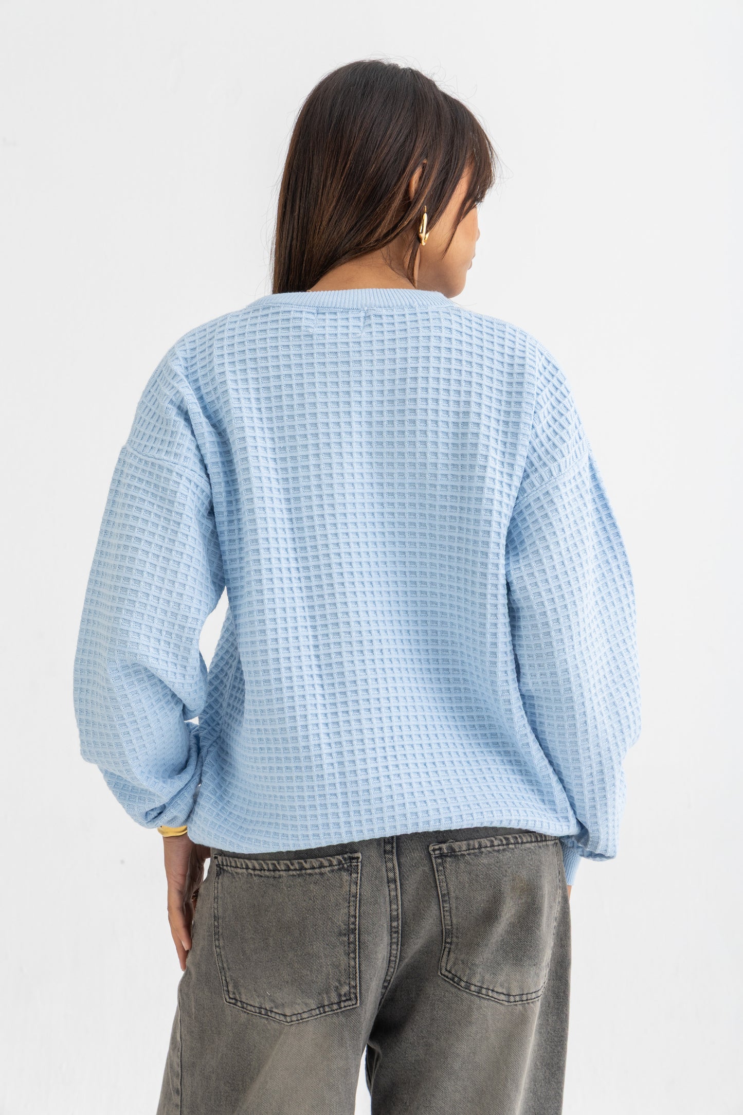 Baby Blue Waffle Knitted Crewneck