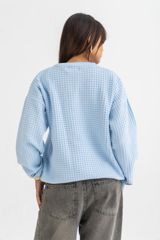Baby Blue Waffle Knitted Crewneck