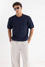 Round Knitted Tee Navy Blue