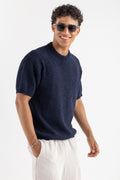 Round Knitted Tee Navy Blue