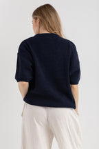 Round Knitted Tee Navy Blue
