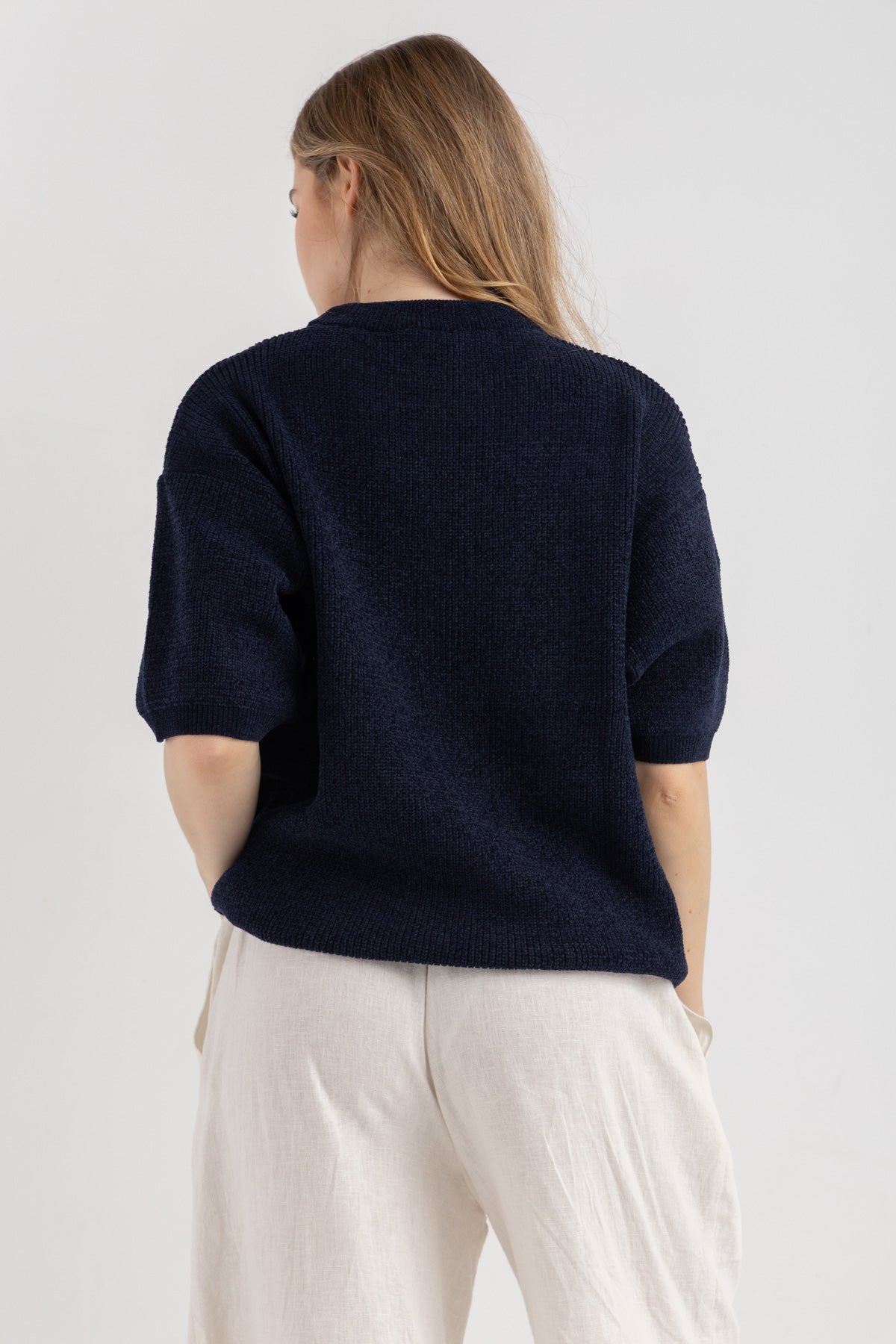 Round Knitted Tee Navy Blue