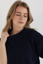 Round Knitted Tee Navy Blue